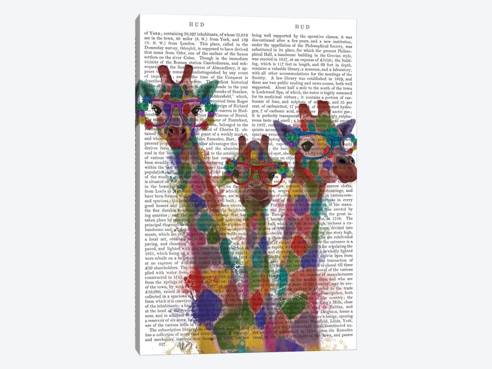 Rainbow Splash Giraffe Trio, Print BG by Fab Funky 1-piece Art Print