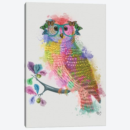 Rainbow Splash Owl Canvas Print #FNK807} by Fab Funky Canvas Print