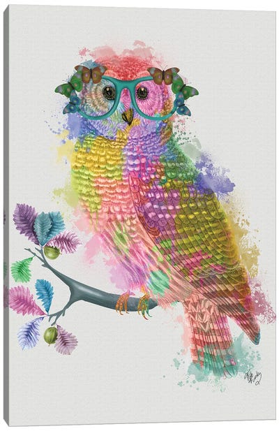Rainbow Splash Owl Canvas Art Print - Fab Funky