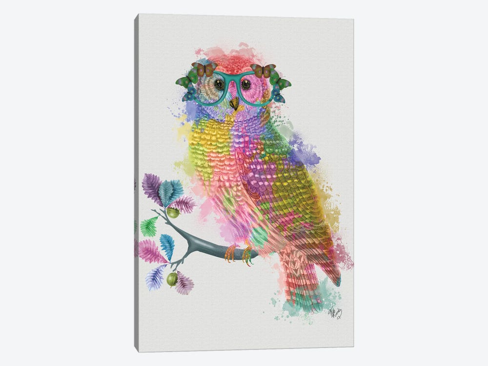 Rainbow Splash Owl by Fab Funky 1-piece Canvas Art