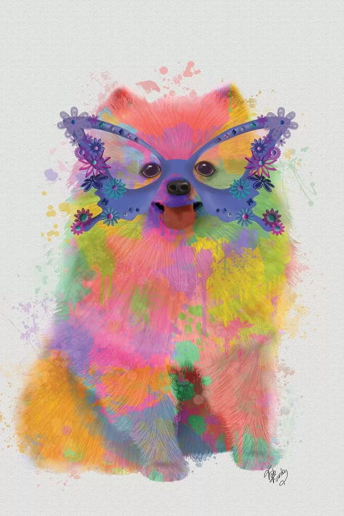 Rainbow Splash Pomeranian by Fab Funky wall art