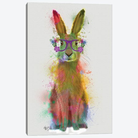 Rainbow Splash Rabbit I Canvas Print #FNK811} by Fab Funky Canvas Print