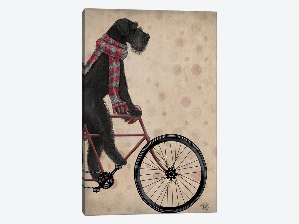 Schnauzer on Bicycle, Black by Fab Funky 1-piece Canvas Wall Art