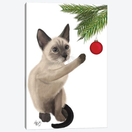 Siamese Cat and Bauble Canvas Print #FNK837} by Fab Funky Canvas Art