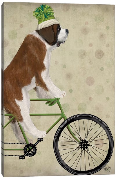 St. Bernard on Bicycle Canvas Art Print - Fab Funky