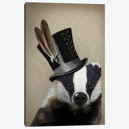 Steampunk Badger in Top Hat Canvas Print #FNK853} by Fab Funky Canvas Print