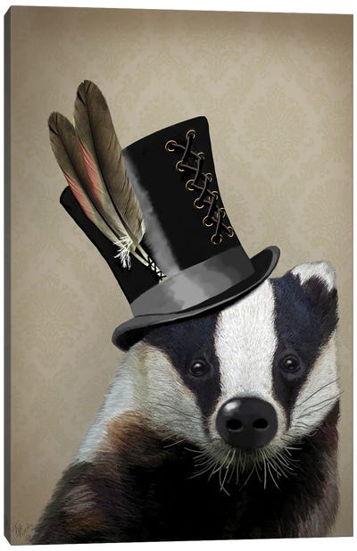 Steampunk Badger in Top Hat Canvas Art Print - Badgers