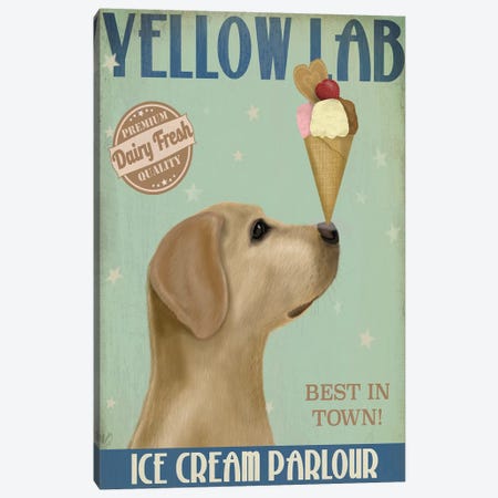 Yellow Labrador Ice Cream Canvas Print #FNK871} by Fab Funky Canvas Art Print