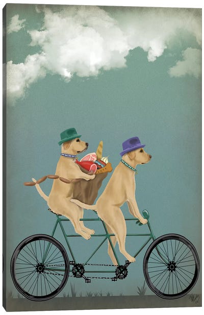 Yellow Labrador Tandem Canvas Art Print - Cycling Art