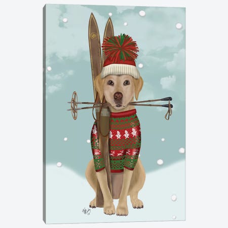 Yellow Labrador, Skiing Canvas Print #FNK878} by Fab Funky Canvas Print