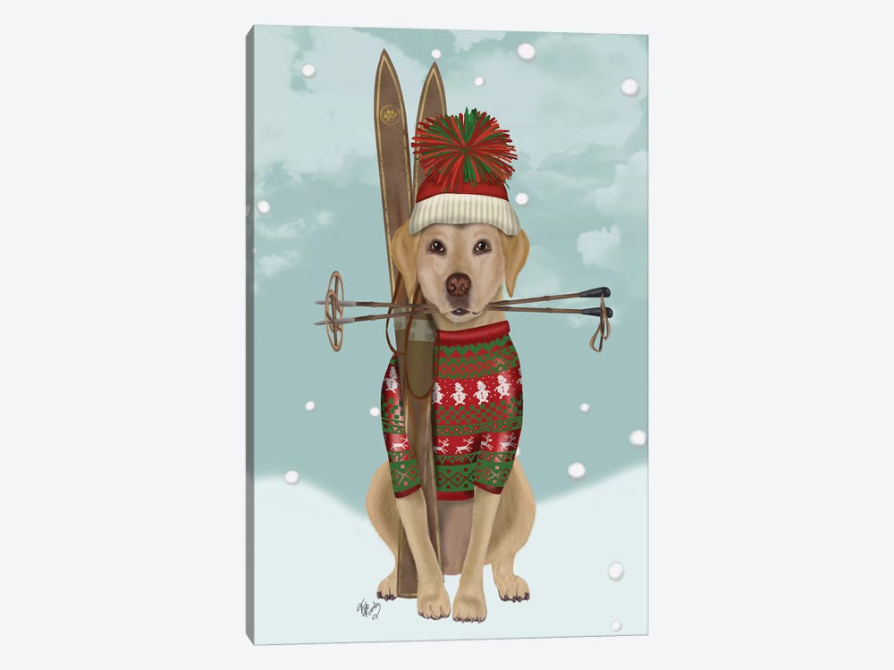 Yellow Labrador, Skiing by Fab Funky 1-piece Canvas Wall Art