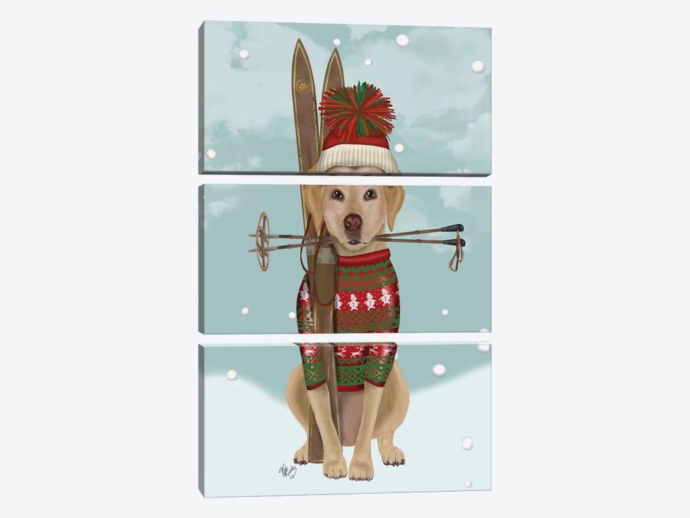 Yellow Labrador, Skiing by Fab Funky 3-piece Canvas Wall Art