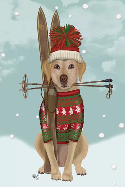 Christmas Animals: Yellow Labrador, Skiing by Fab Funky