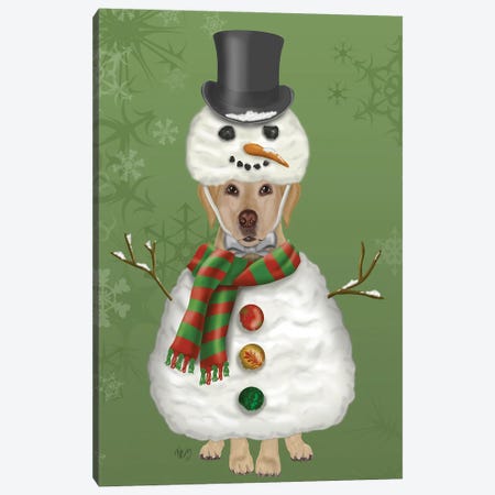 Yellow Labrador, Snowman Costume Canvas Print #FNK879} by Fab Funky Canvas Art Print