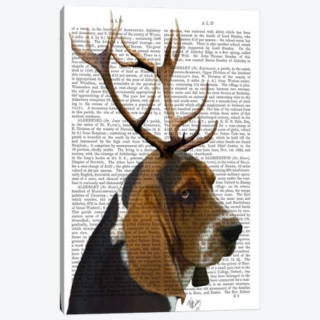 Basset Hound & Antlers Canvas Print #FNK897} by Fab Funky Canvas Wall Art