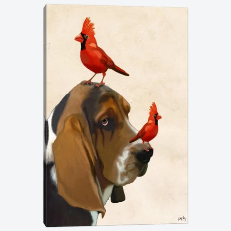 Basset Hound & Birds Canvas Print #FNK898} by Fab Funky Canvas Art Print