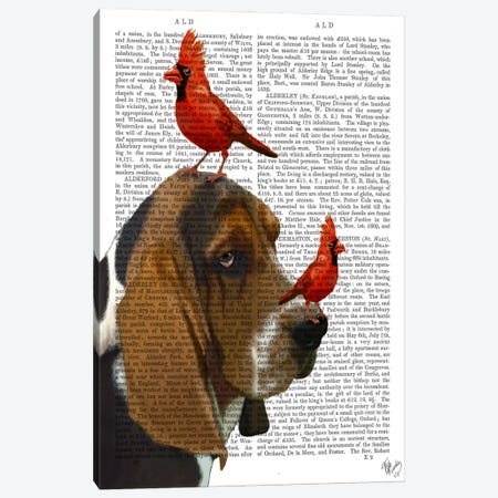 Basset Hound & Birds, Print BG Canvas Print #FNK899} by Fab Funky Canvas Art Print