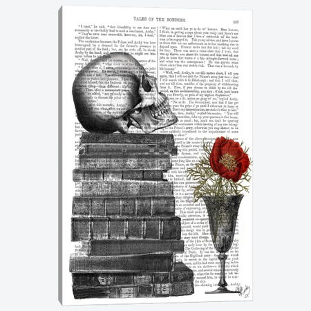 Skull And Books Canvas Print #FNK91} by Fab Funky Canvas Wall Art