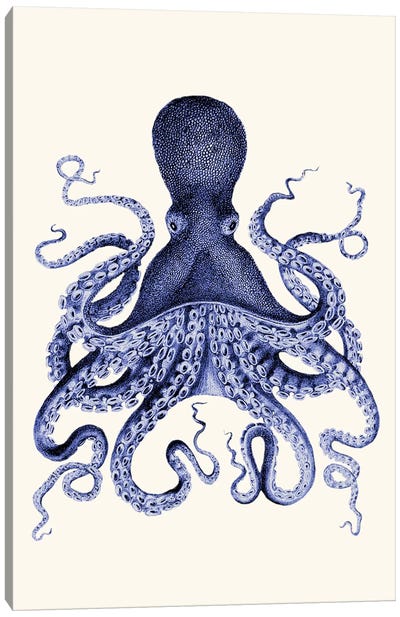 Blue Octopus I Canvas Art Print - Kids Ocean Life Art