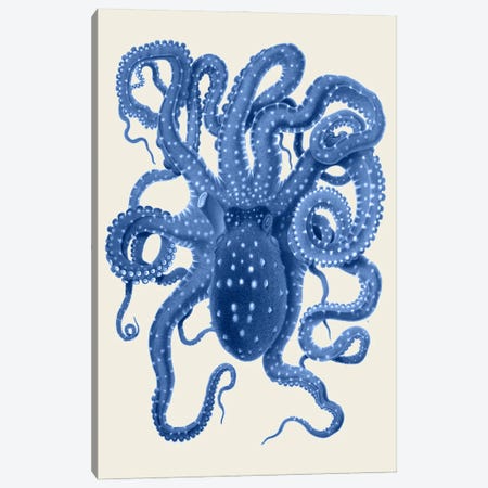 Blue Octopus On Cream I Canvas Print #FNK925} by Fab Funky Canvas Wall Art