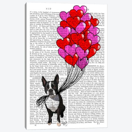 Boston Terrier & Balloons Canvas Print #FNK930} by Fab Funky Canvas Artwork