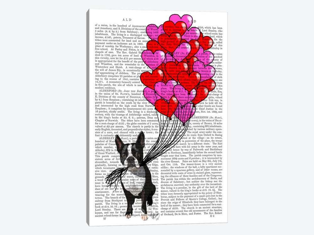Boston Terrier & Balloons by Fab Funky 1-piece Canvas Print