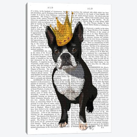 Boston Terrier & Crown, Print BG Canvas Print #FNK932} by Fab Funky Canvas Art