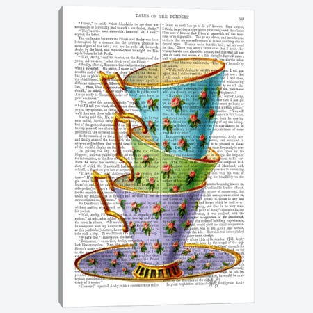 Stack Of Three Vintage Teacups Canvas Print #FNK93} by Fab Funky Canvas Artwork