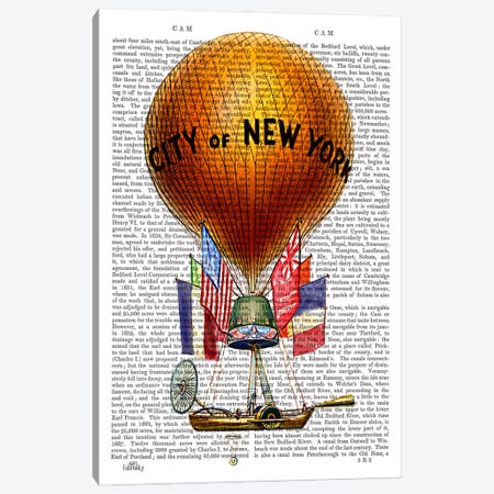 City Of New York Hot Air Balloon Canvas Print #FNK964} by Fab Funky Canvas Artwork