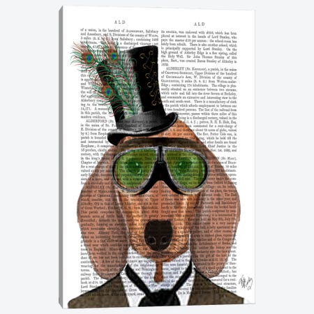 Dachshund Green Goggles Top Hat Canvas Print #FNK977} by Fab Funky Canvas Print