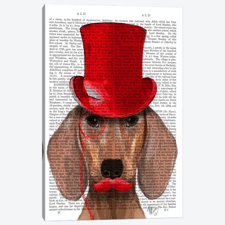 Dachshund With Red Top Hat & Moustache Canvas Print #FNK984} by Fab Funky Canvas Artwork