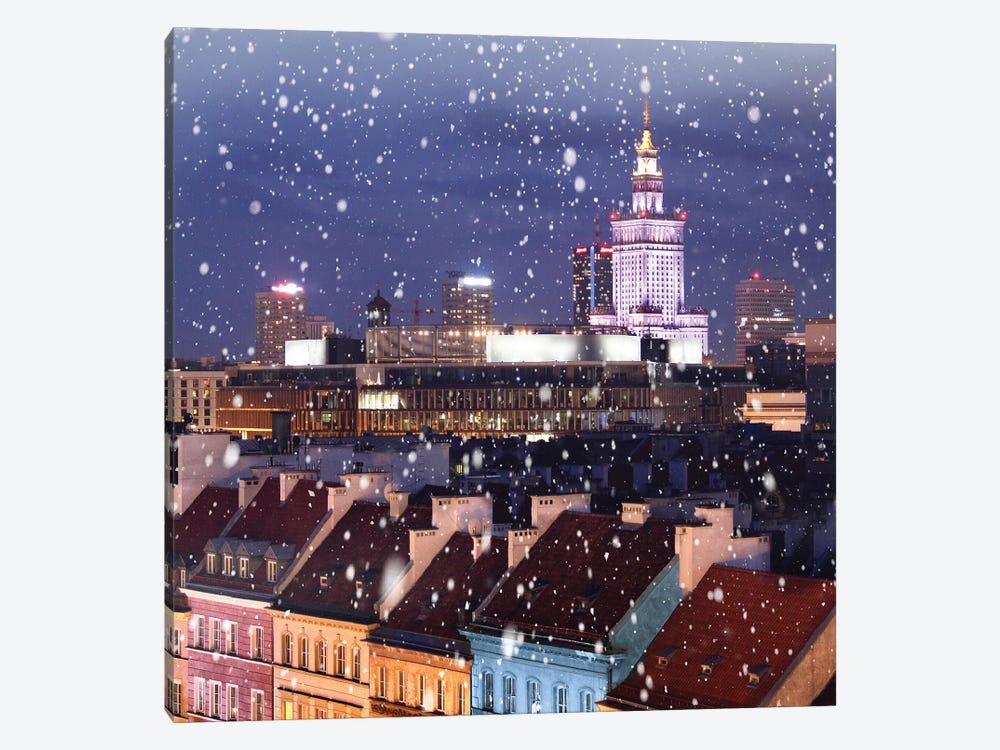 Snow Falls On The Roofs First, Warsaw by Florian Olbrechts 1-piece Canvas Art