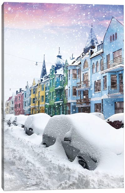 A Forgotten Street Under The Snow Of Helsinki Canvas Art Print - Florian Olbrechts
