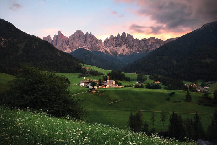 Sunset Time In Val Di Funes, Dolomites, Italy