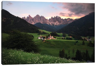 Sunset Time In Val Di Funes, Dolomites, Italy Canvas Art Print - Florian Olbrechts