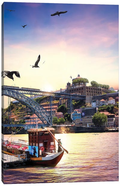 When Water, Earth And Air Meet For A Sunset, Porto Canvas Art Print - Portugal Art