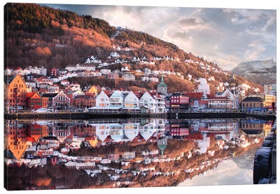 Bergen Reflections, Norway Canvas Art Print - Florian Olbrechts