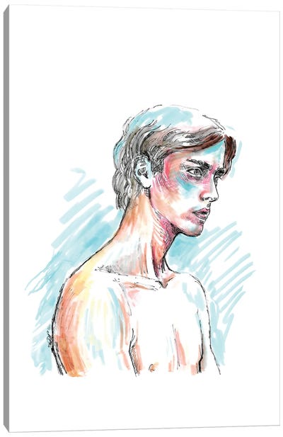 Male Nude - Line Drawing Canvas Art Print - Fanitsa Petrou