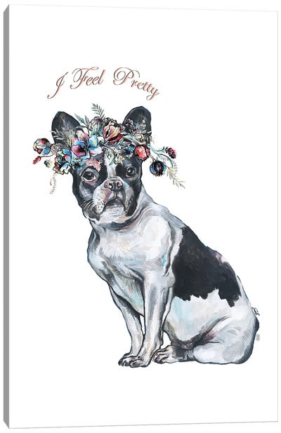 French Bulldog With Flower Crown Canvas Art Print - French Bulldog Art