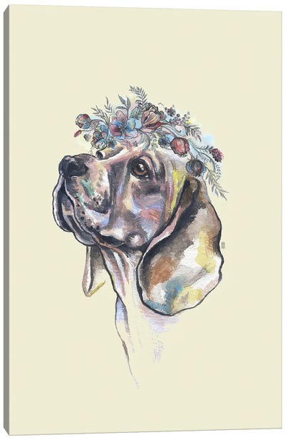 Dog With Flower Crown Canvas Art Print - Beagle Art