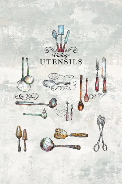 Cooking & Baking: Vintage Utensils - Kitchen Wall Art by Fanitsa Petrou