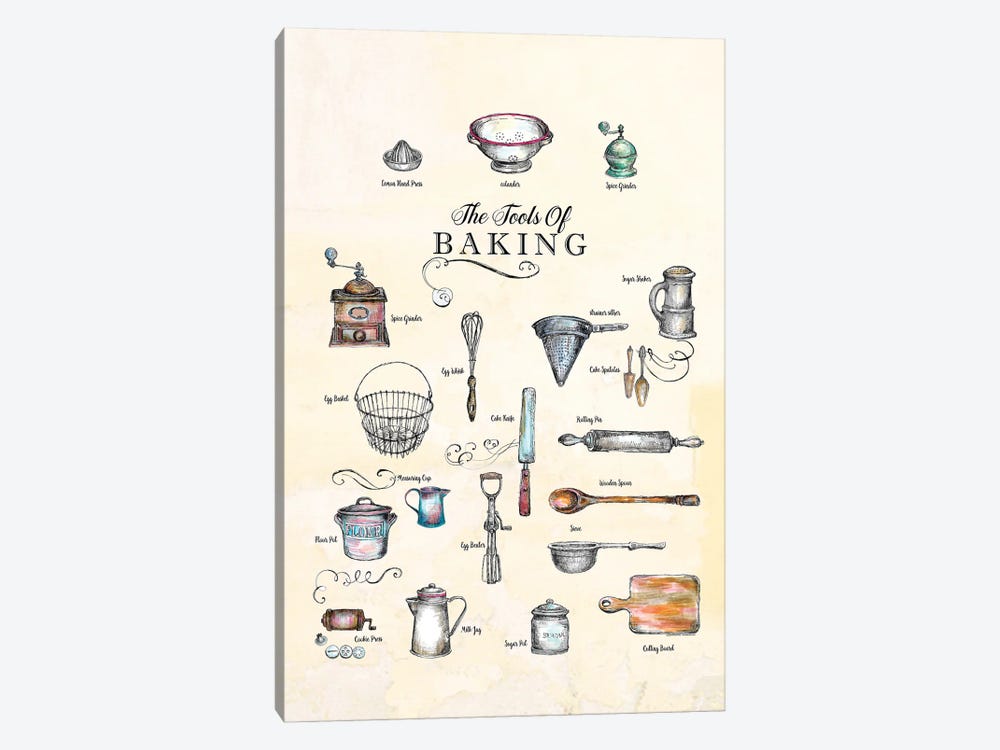 The Tools Of Baking - Kitchen Wall Art by Fanitsa Petrou 1-piece Canvas Artwork