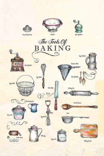 Fanitsa Petrou: The Tools Of Baking - Kitchen Wall Art by Fanitsa Petrou