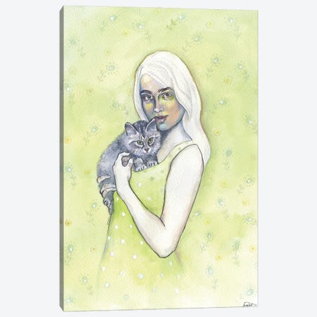 Girl With Cat Canvas Print #FPT150} by Fanitsa Petrou Canvas Art