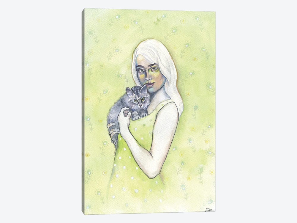 Girl With Cat by Fanitsa Petrou 1-piece Canvas Wall Art