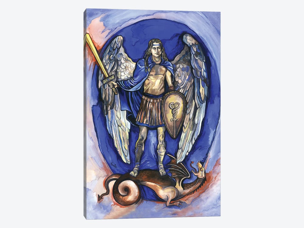 The Seven Archangels - Archangel Michael With Dragon by Fanitsa Petrou 1-piece Canvas Art Print