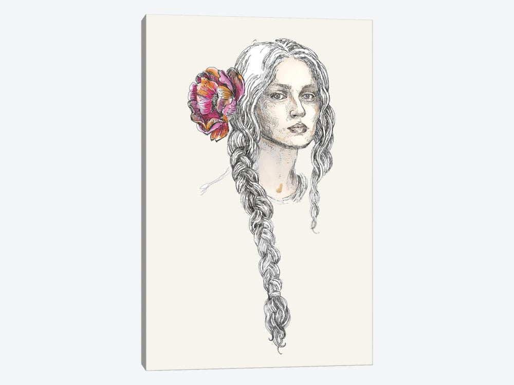 Red Flower And Braided Hair by Fanitsa Petrou 1-piece Canvas Art