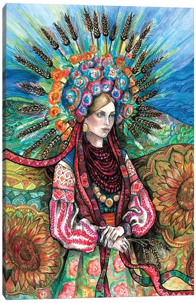 Ukrainian Flower Crown Canvas Art Print - Sunflower Art