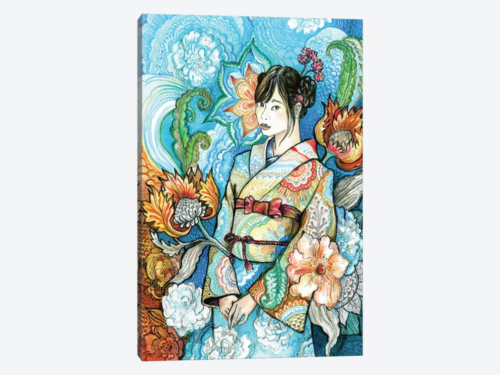 Japanese Woman in a Floral Kimono I by Fanitsa Petrou 1-piece Canvas Print