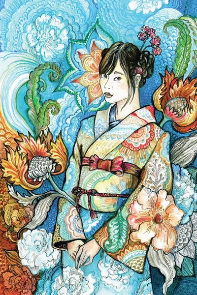 Fanitsa Petrou: Japanese Woman in a Floral Kimono I by Fanitsa Petrou